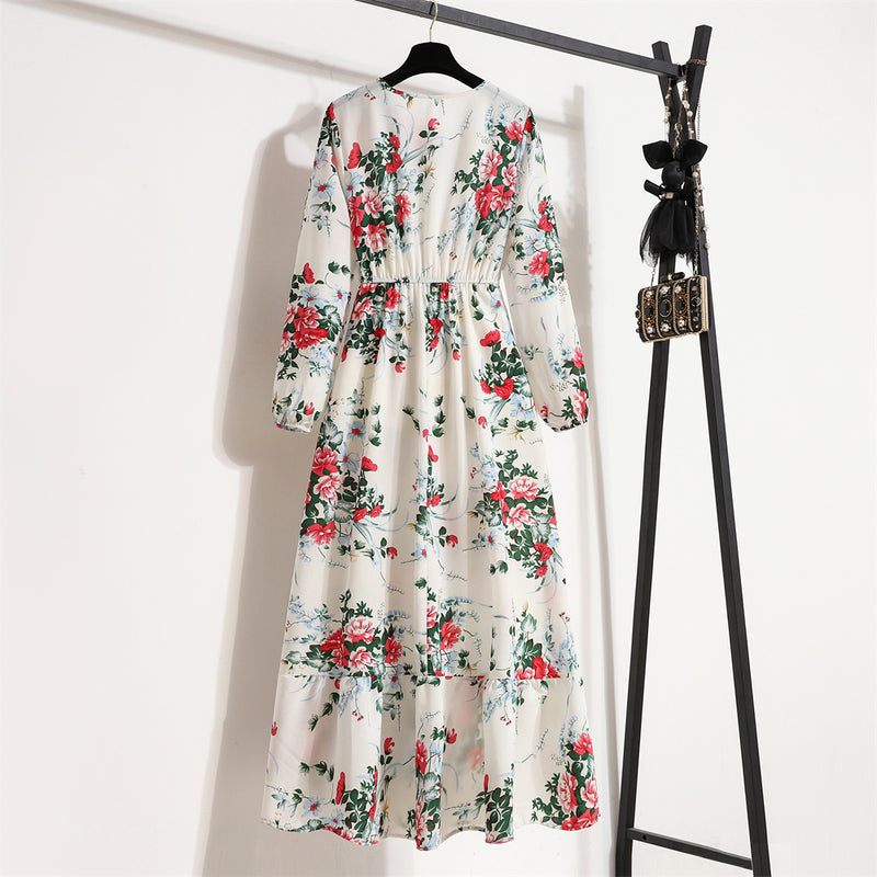 Women Maxi Dresses Sping Autumn Bohemian Casual Full Sleeve High Waist Beach Woman Chiffon Dresses Floral Vestidoes Long Dress