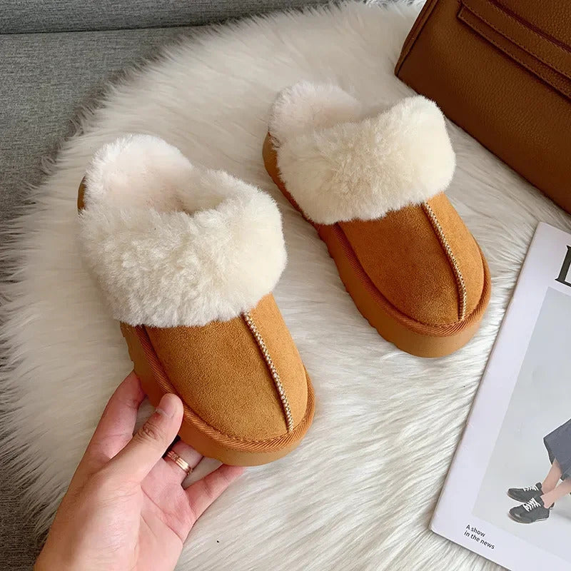 Fur Slippers Women Winter Plush Sandals  Luxury Slip on Platform Slides Female Thick Sole Designer Cotton Home Shoes