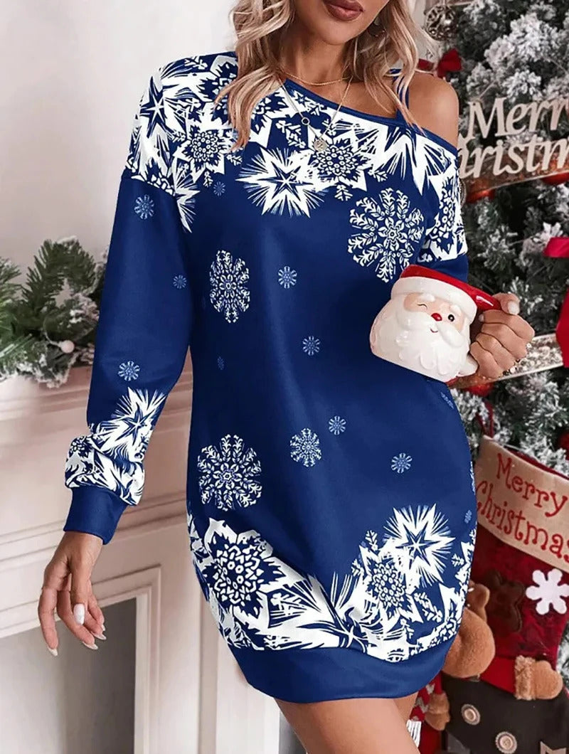 Women's Home Daily Christmas Festive Daily Fun White Hand Bone Print Party Evening Long Sleeve Dress