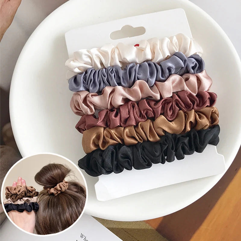 6pcs Women Simulation Silk Hair Ties Elegant Ponytail Holder Rubber Bands Hair Loop Elastic Advanced Headband Hair Accessories