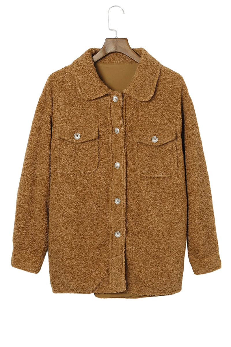 Brown Flap Pockets Button Front Jacket