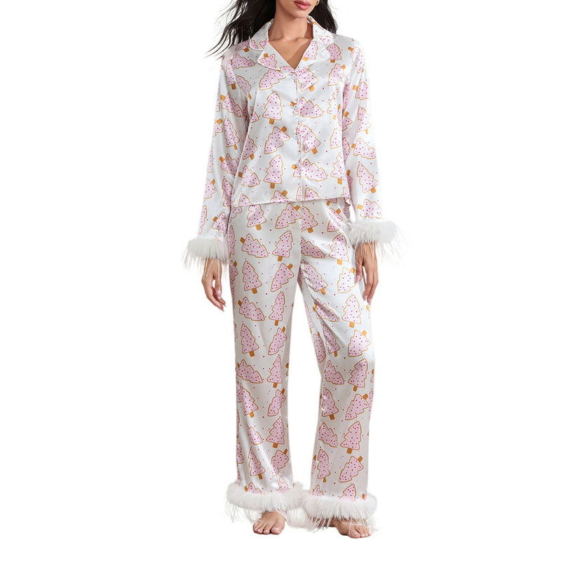 Christmas Women's 2 Piece Pajama Sets Long Sleeve Santa/Christmas Tree/Boots Print Shirts Tops Pants Sleepwear Nightwear Pyjamas