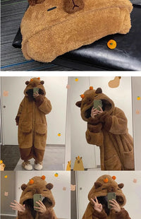 Winter Capybara Cosplay Costume Robes Adult Kigurumi Unicorn Onesie Anime Nightgown Halloween Cartoon Pajamas Sleepwear