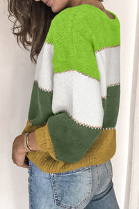 Green Pullover Colorblock Winter Sweater