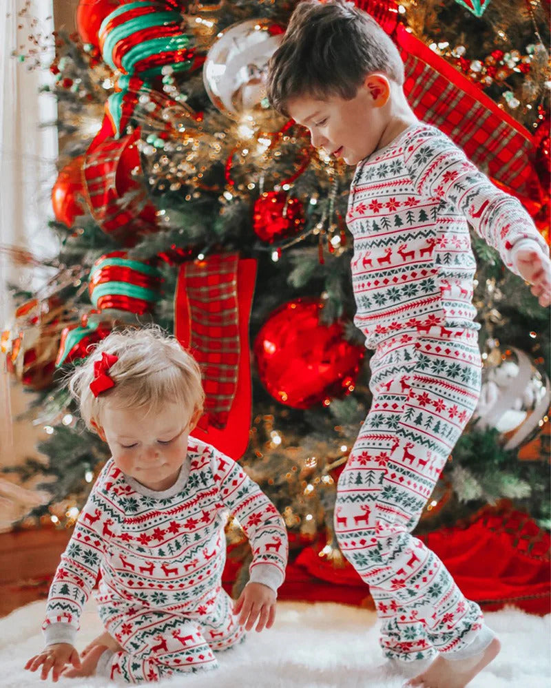 Christmas Family Matching Pajamas Set 2023 Mom Dad Kids Elk Print 2Pcs Clothes Baby Romper Family Look Soft Sleepwear Xmas Gift