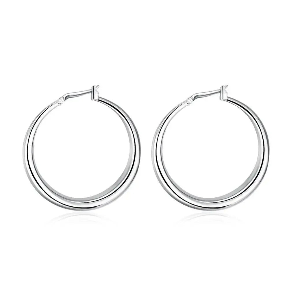 925 Sterling Silver 33mm Big Circle Round Hoop Earring For Women Unusual Earrings 2024 Trend Christmas Jewelry