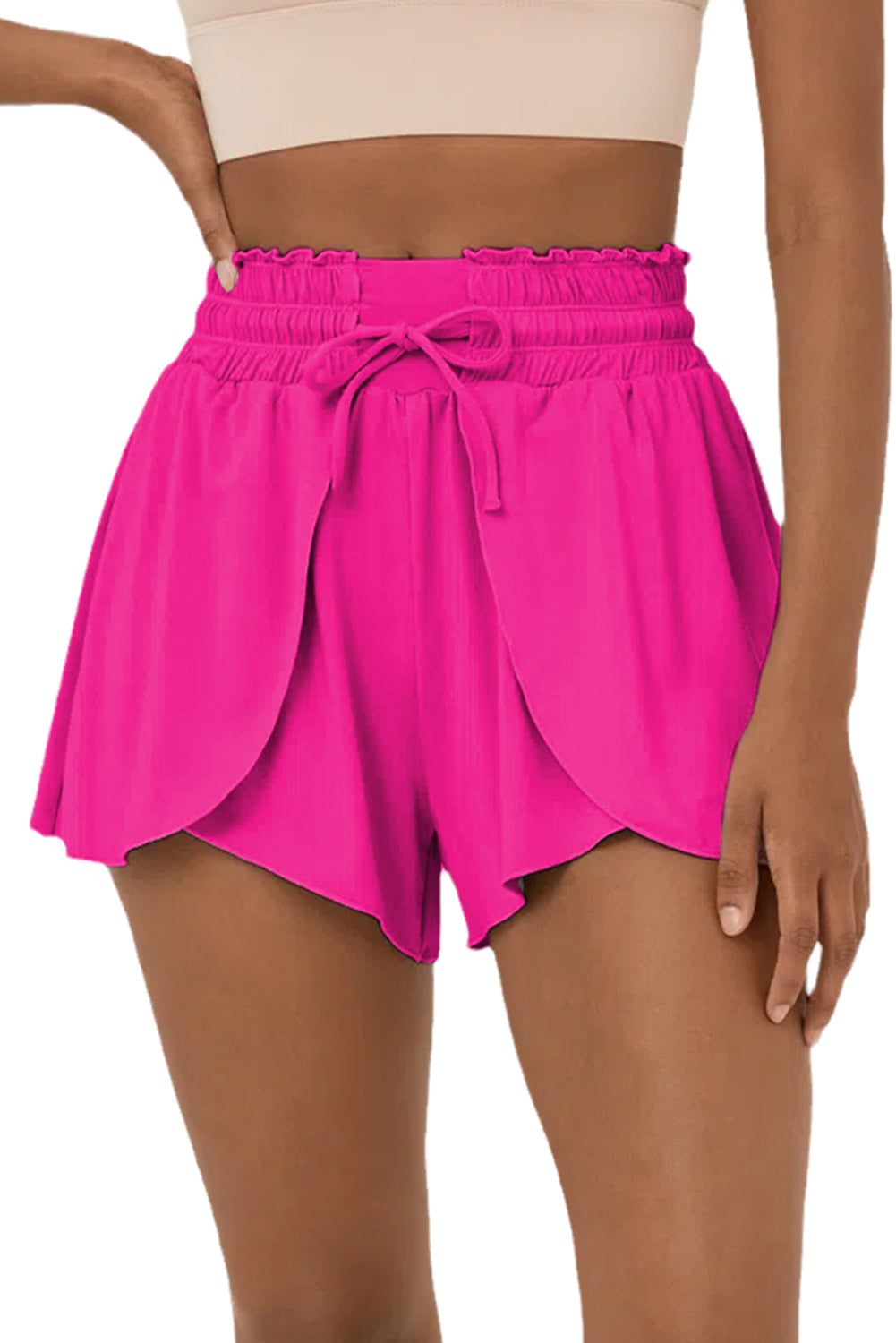 Rose Red Frilly High Waist Petal Wrap Swim Shorts