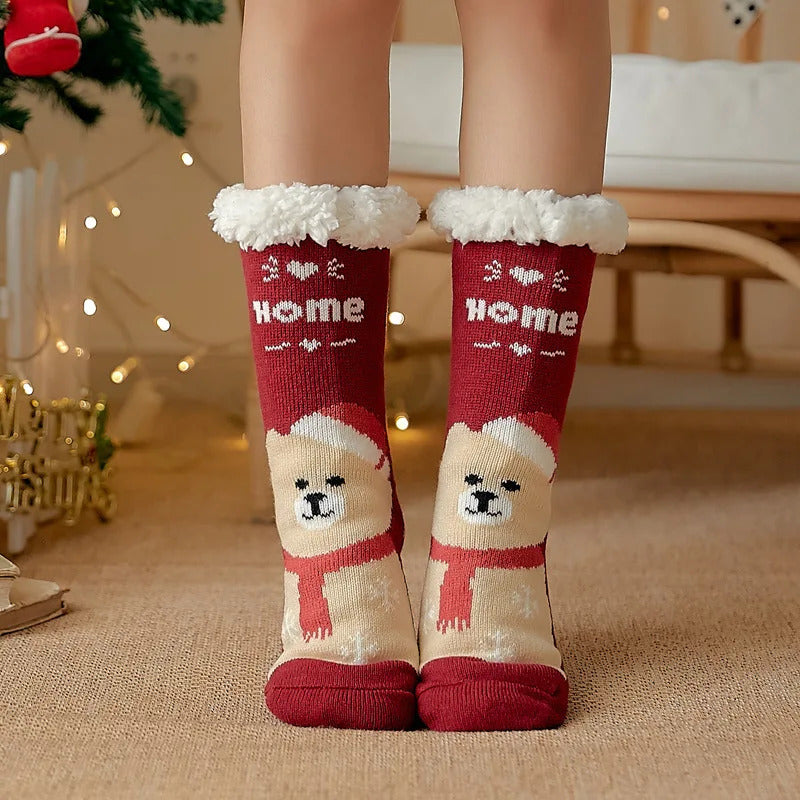 Winter Warm Socks Women penguin Plush Soft Female Non Grip Floor Slippers Short Sock Fuzzy Fluffy Deer Elk Bear Christmas Gift