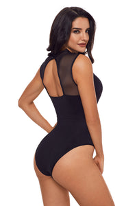 Black Lace High Neck Cut Out Back Bodysuit