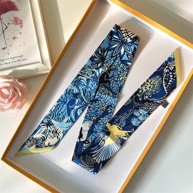 2022 Luxury Silk Scarf Slim Hair Accessories Fashion Bag Handle Ribbon Ladies Horse Print Headband Belt Ladies Fall New 60SKU