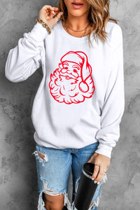 White Christmas Santa Claus Print Round Neck Sweatshirt