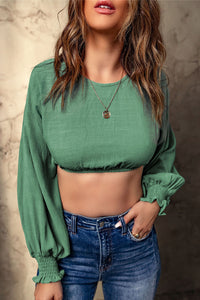 Green Bubble Sleeves Crop Top