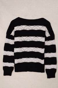 White Striped Colorblock Knit Sweater