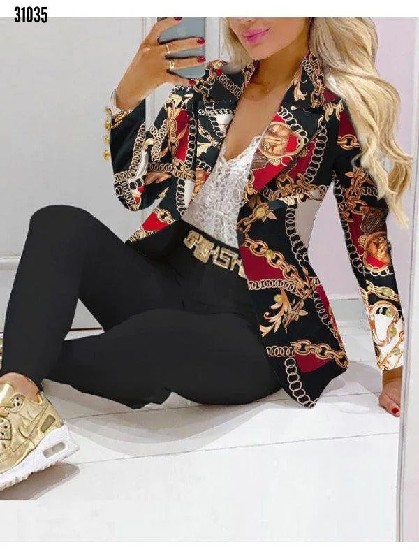 New 2025 Formal Office Pant Sets Women 2PCS Double Breasted Solid Blazers Jacket and Pants Two Pieces Set Female Pant Suits Sets