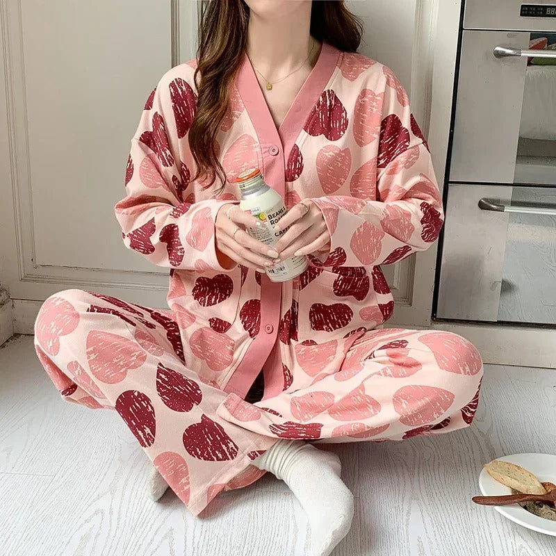 SUKAE Women Autumn Winter New Pajamas Sets Faux Cotton Sleepwear Casual Kimono Pijamas Sets Leisure Lapel Loungewear Homesuits