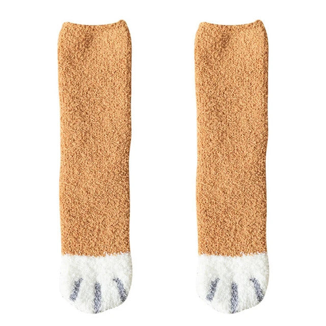 Plush Winter Funny Cute Style Animal Cat Paw Cartoon Pattern Women Cotton Socks Super Soft For Female House Sleeping Floor Sox