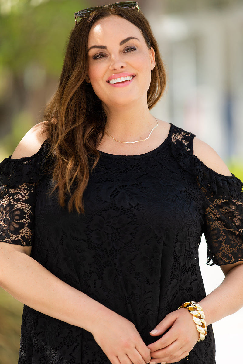 Black Cold Shoulder Lace Plus Size Dress