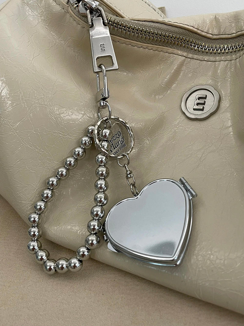 Metal Key Chain with Heart Shaped Mirror y2k Style Bag Pendant Sweet Cool Trendy Fashion Pendant