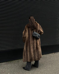 Women's Dark Brown Faux Fur Warm Long Coat Single Breasted Oversized Thickened Overcoat Winter Fluffy Plush Female Outerwear