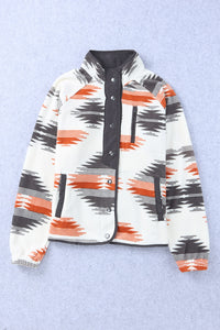 Multicolour Western Aztec Snap Buttoned Fleece Jacket