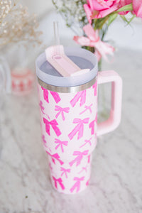 Pink Cute Bowknot Printed Tumbler with Handle 40oz