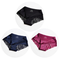 TrowBridge 3PCS/Set Women's Panties Exquisite Lace Underwear Sexy Lingerie Big Size Sweet Silk Satin Briefs Soft Cozy Underpants