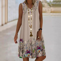 Geometric Printed V-Neck Dress Women Summer Sleeveless Vest Dresses Casual T-Shirt Robes