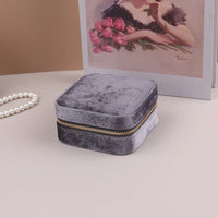 Velvet Jewelry Box For Women Geometric Sqaure Jewelry Storage Case Necklace Ring Earrings Travel Portable Zipper Boxes