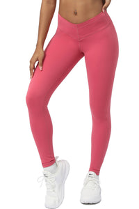 Strawberry Pink Seam Detail V-shape Dipped Waist Fitness Leggings