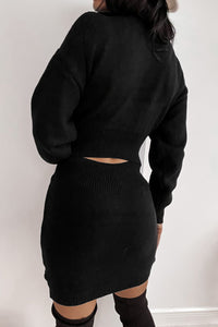 Black Geometric Texture Bodycon Sweater Dress