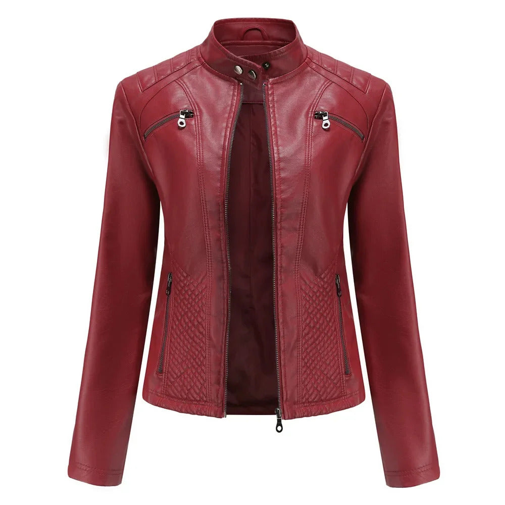 Women's Coat Fashion Trend Simple Autumn Winter Analog Collar Zipper PU Leather Motorcycle Jacket for Women