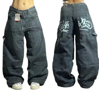 2024 New American Trend Retro Hip-hop Embroidery Pattern Baggy Jeans For Men And Women Y2K Harajuku Gothic Wide Pants Streetwear