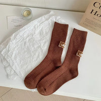 New Middle Tube Mid-Tube Socks Keep Warm Solid Color Snow Boot Socks Heel Furry Label Knitted Ins Women Socks Autumn