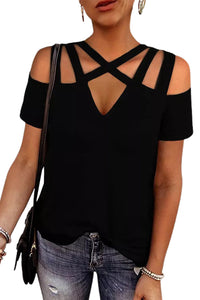 Blank Apparel - Black Criss-Cross Cut Out Short Sleeve Top