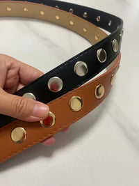 Women's Runway Fashion PU Leather Rivet Cummerbunds Female Dress Corsets Waistband Belts Decoration Narrow Belt R488