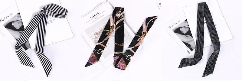 New Print Flower Small Scarf for Women Handle Bag Ribbons Brand Fashion Head Scarf Small Long Skinny Scarves Wholesale Headbands