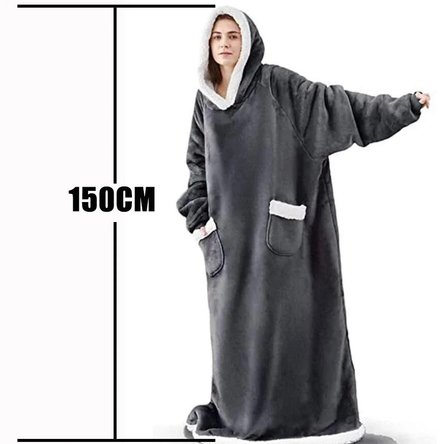 Winter Hoodies Sweatshirt Women Men Pullover Fleece Giant TV Oversized Blanket with Long Flannel Sleeves