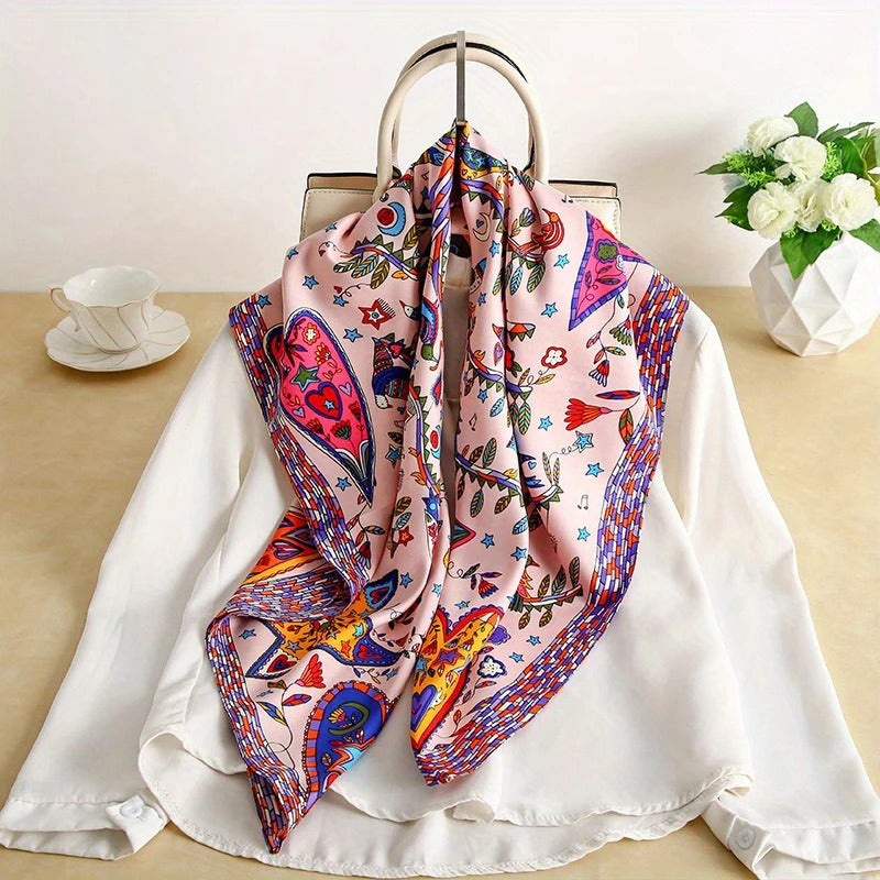 90*90Cm Square Scarf Twill Silk Feeling Women Head Shawls and Wraps Luxury Hair Tree Print Neck Scarves Hijab Bandana Pashmina