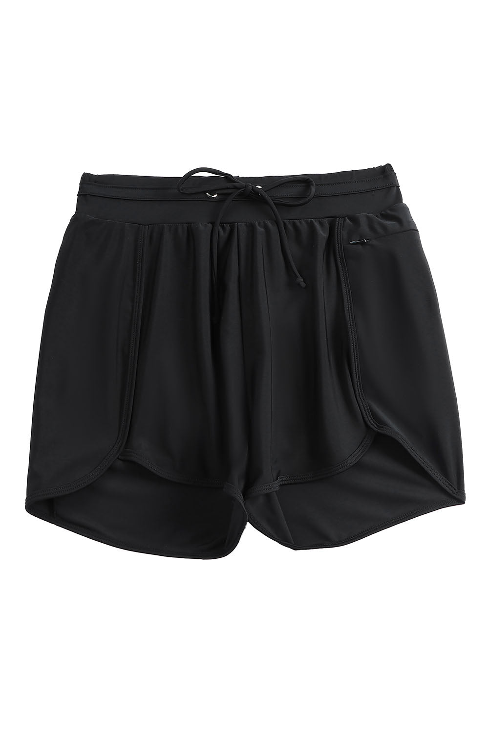 Black Zip Pocket Drawstring Swim Bottom