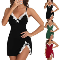 Women Nightdress Sexy Lace Chemise Bow Nightgown Sleepwear V Neck Full Slip Babydoll Lingerie Sleep Dress Sexy Costume Lenceria