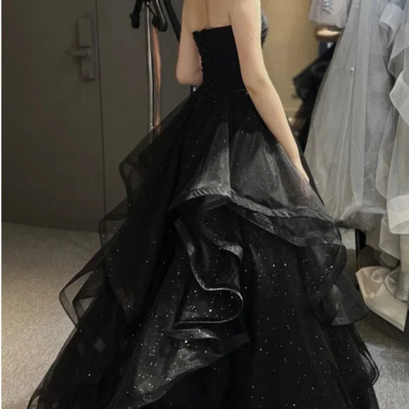 Customized Temperament Black Elegant Wedding Party Dresses Strapless Tiered Draped Prom Robe 2024 New Ball Gown Formal Dress Wom