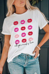 White all you need is love Valentines Kisses Graphic Tee