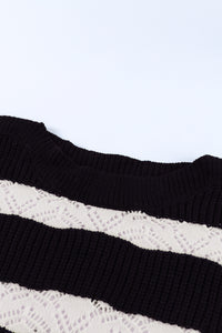 White Striped Colorblock Knit Sweater