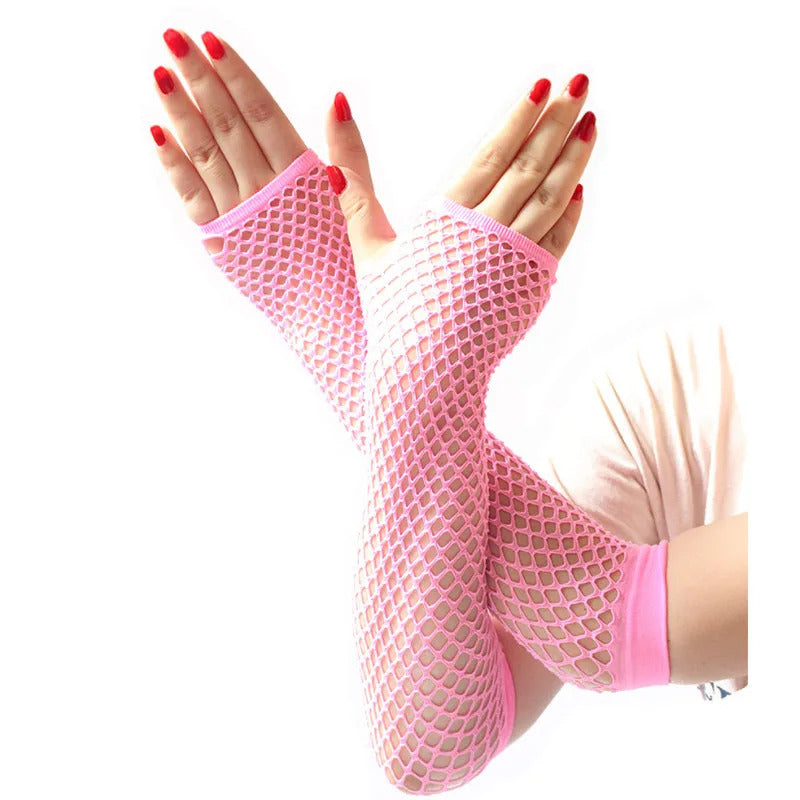 Women Fashion Neon Fishnet Fingerless Long Gloves Leg Arm Cuff Party Wear Fancy Dress for Womens Sexy Beautiful Arm Warmer