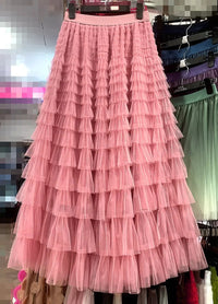 Medium-length Wire Mesh Spliced Cake Skirt 2023 Spring Summer Autumn/winter New Style A- line Long Dress Puffy Dress