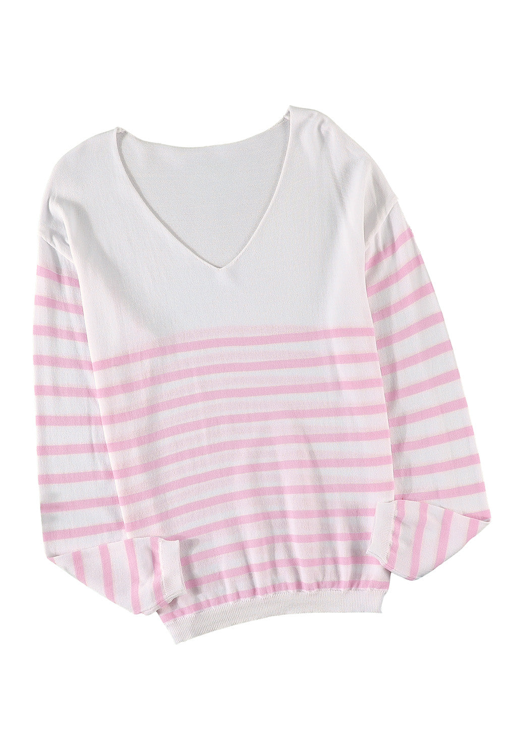 Pink Striped V Neck Long Sleeve Sweater