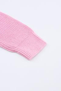 Pink Ribbed Knit V Neck Sweater