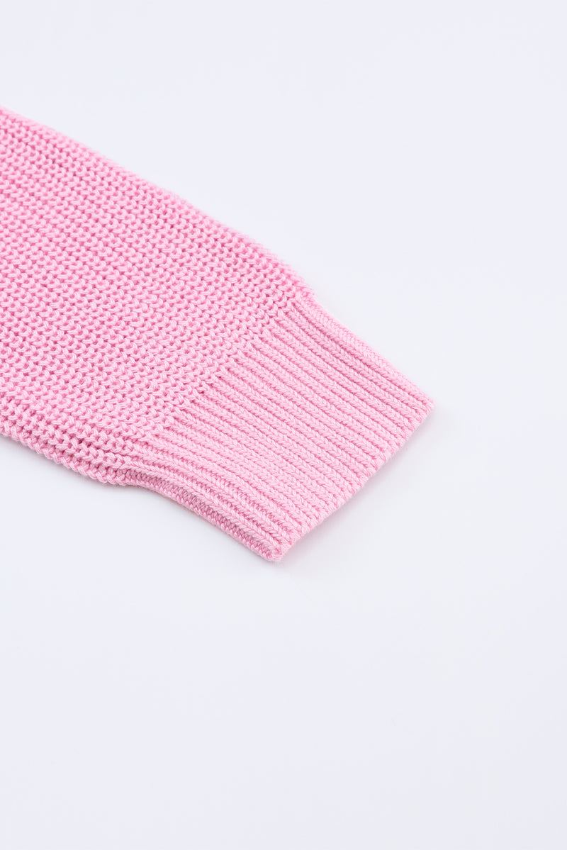 Pink Ribbed Knit V Neck Sweater