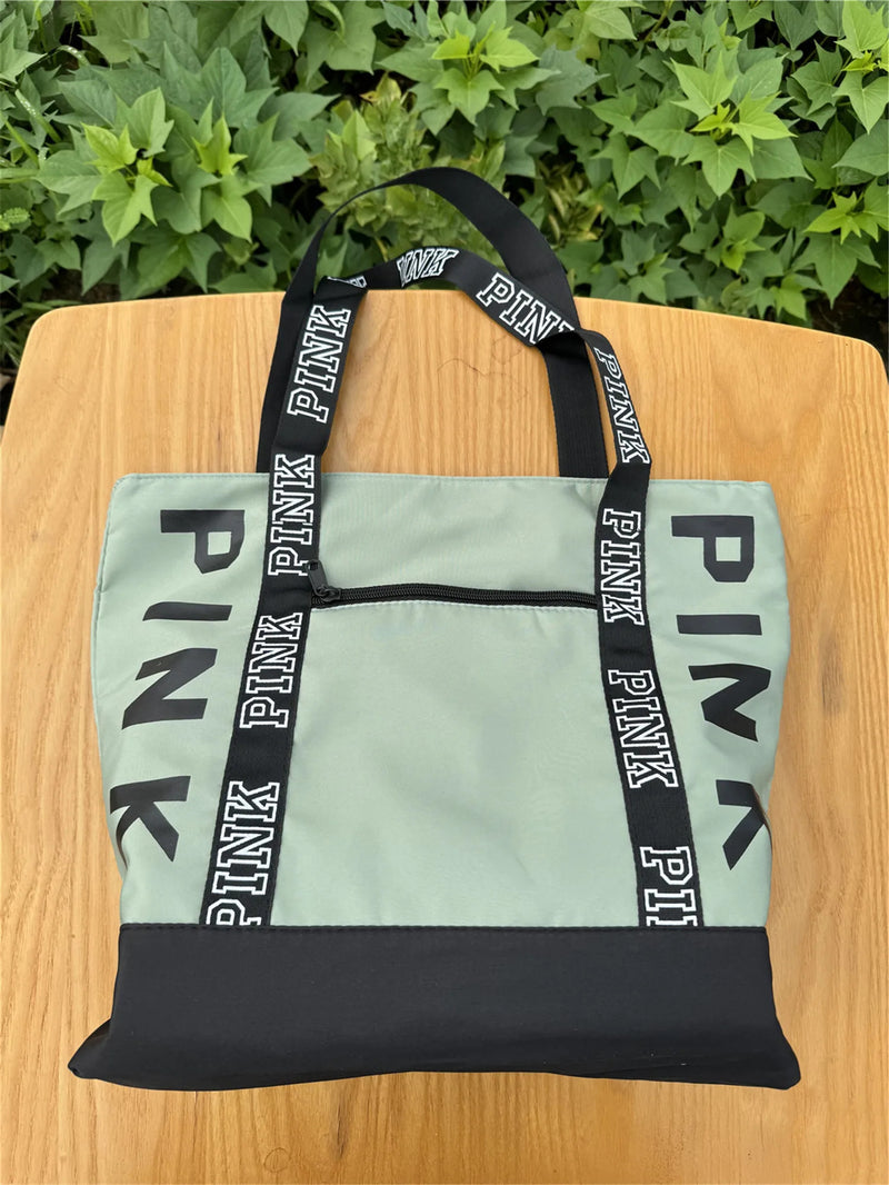 Sports Fitness Tote Bag Nylon Fabric Bags Women Handbag Pink Letter Graphic Tote Handbags Woman Shoulder Bags Casual