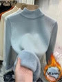 Sweater For Women Winter Thicken Turtleneck Slim Knit Pullover New Warm Plush Velvet Lined Knitwear Jumper Tops Casual Poleras